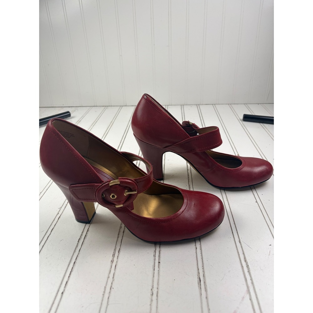 Nine West Vintage Y2K Red Leather Mary Jane Block Heel Pumps Women's 8.5M - Picture 7 of 11